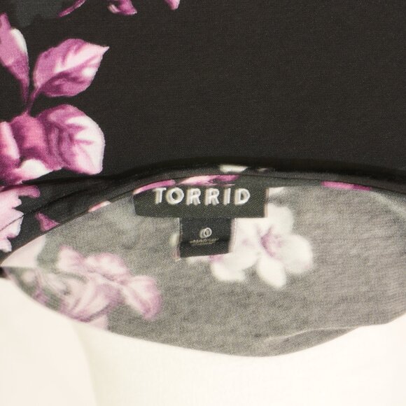 EUC Torrid Size 0 Floral Black Dress Short Sleeve Wrap-Look Formal Evening Gown - Picture 4 of 4